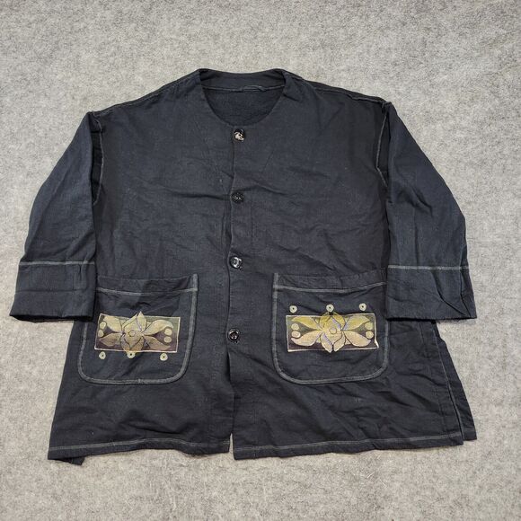 VTG Blue Fish Womens OS One Size Hand Painted Organic Cotton Button Shirt Jacket - Picture 2 of 16